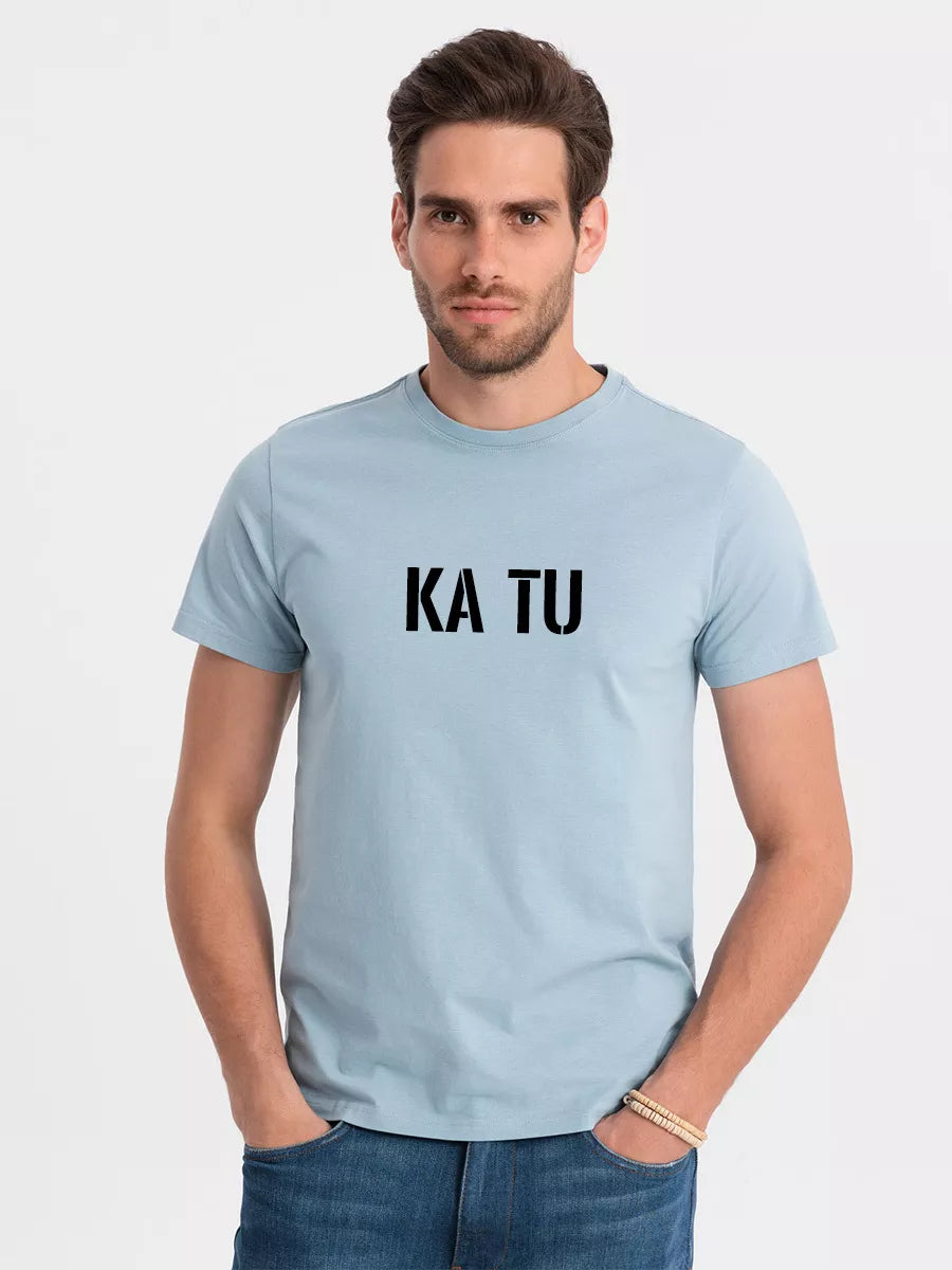 Men's light blue T-shirt WHAT ARE YOU?
