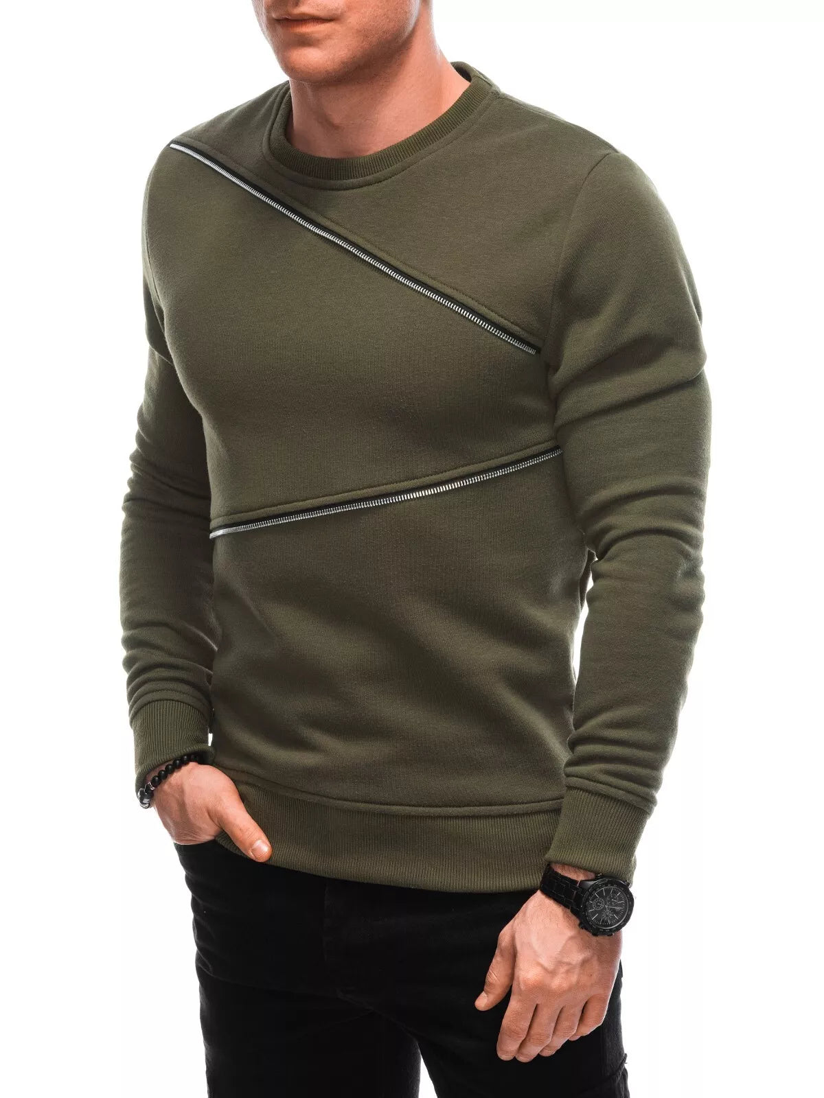 Men's khaki zipper sweater
