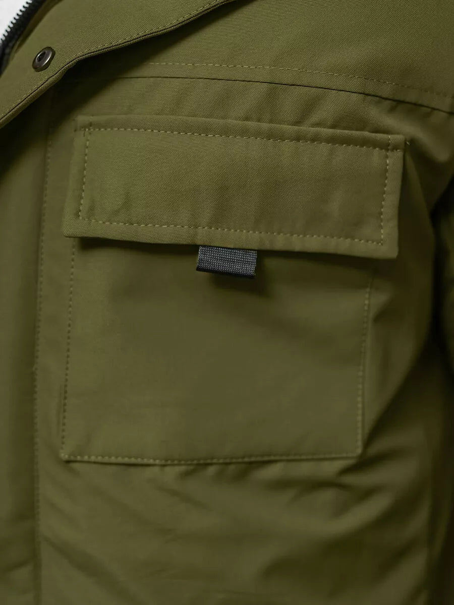 Khaki men's jacket with hood Winter