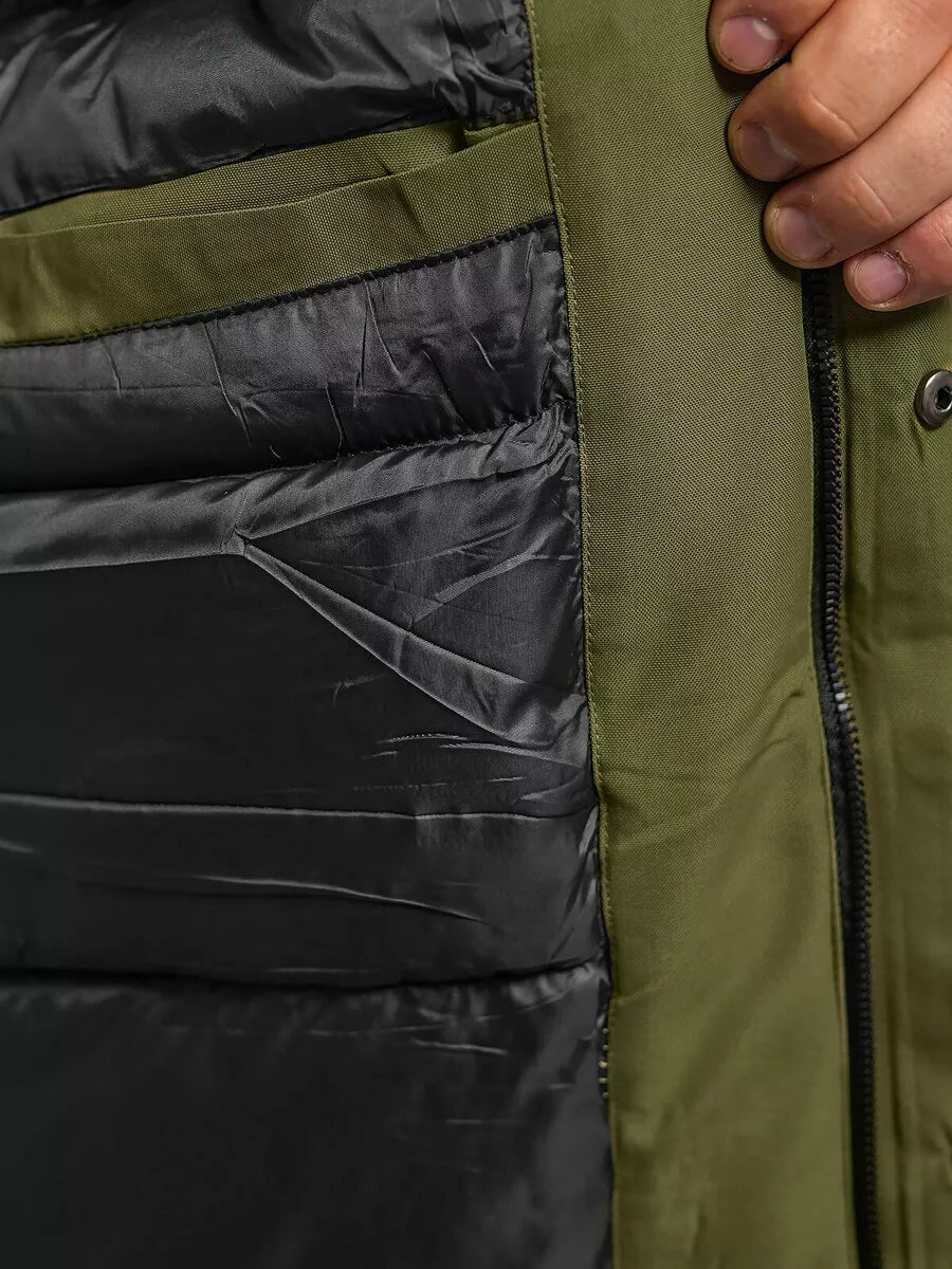 Khaki men's jacket with hood Winter