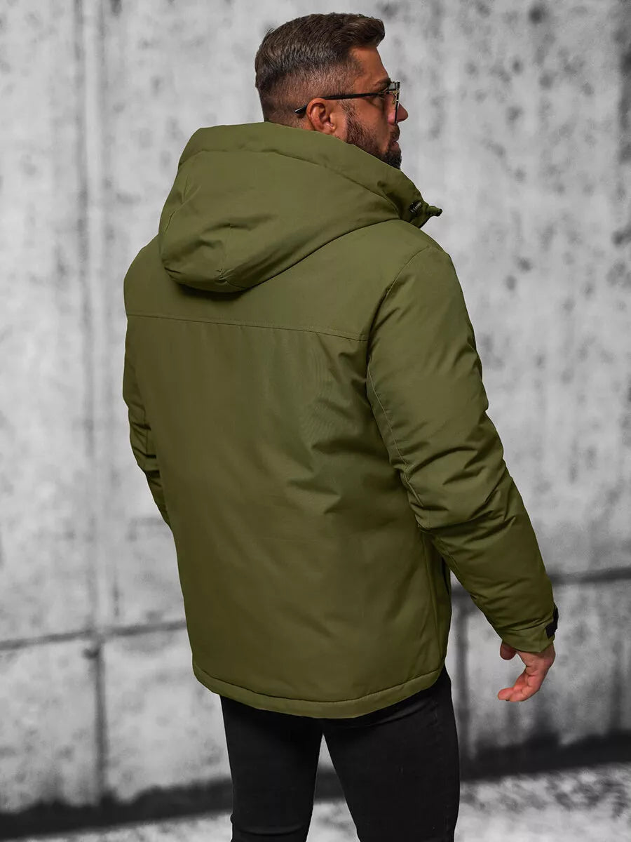 Khaki men's jacket with hood Winter