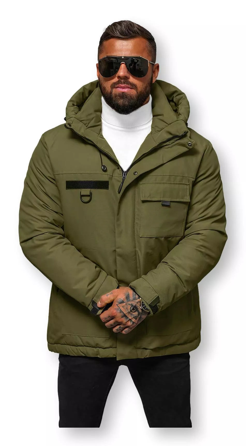 Khaki men's jacket with hood Winter