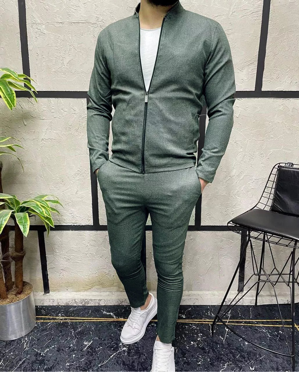 Men's khaki lightweight fabric suit Hani