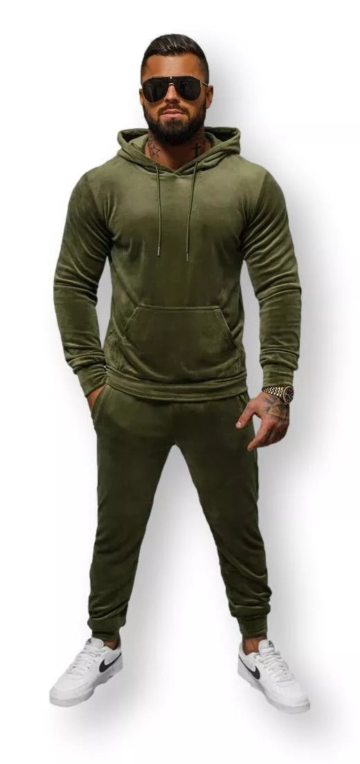 Men's velour tracksuit in khaki color, Rolos brand.