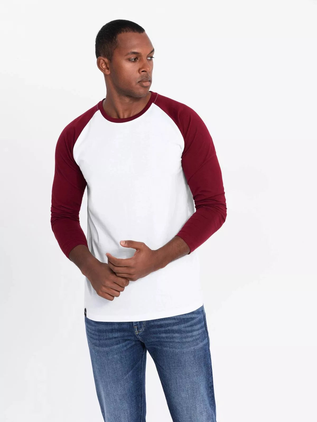 Men's white/burgundy long-sleeved T-shirt Artur