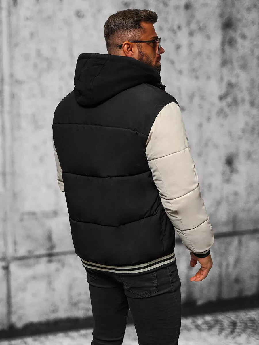 Black men's jacket with brown sleeves Ecru