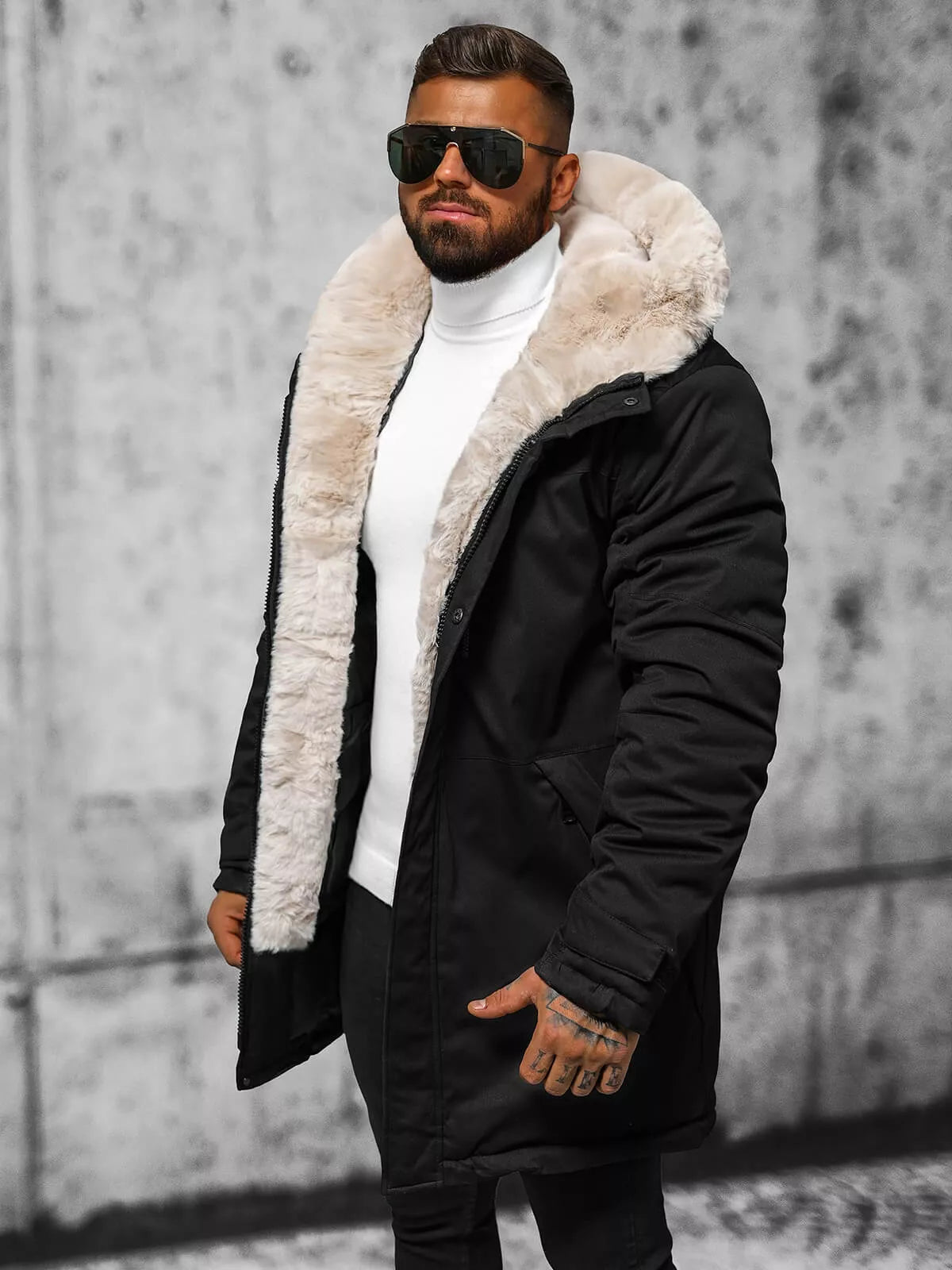 Men's black winter jacket with fur Eget