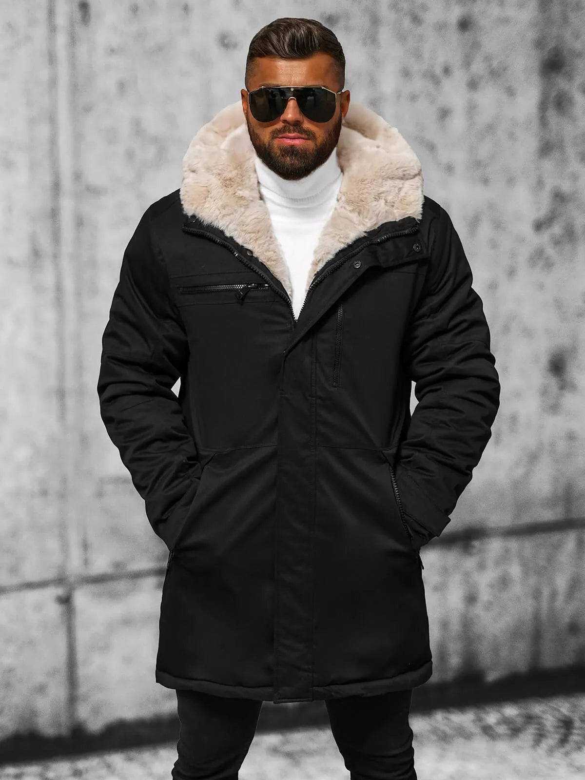 Men's black winter jacket with fur Eget