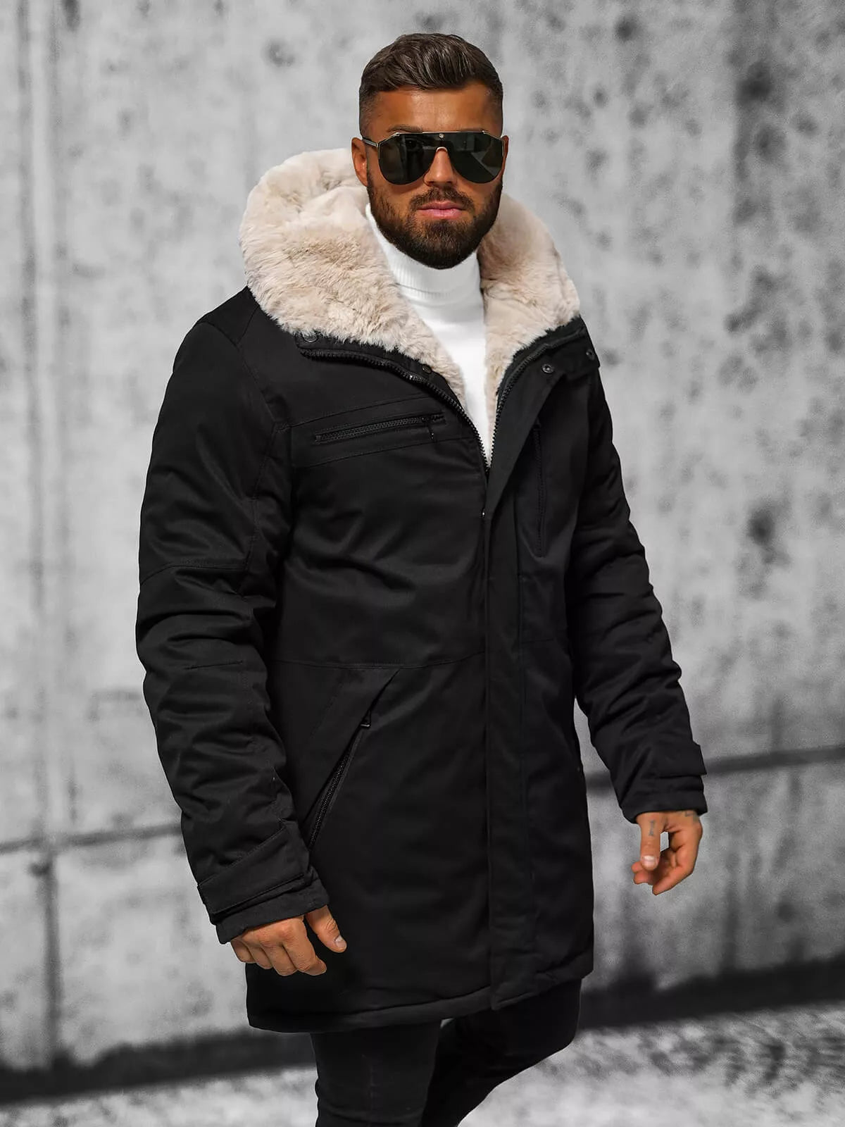 Men's black winter jacket with fur Eget