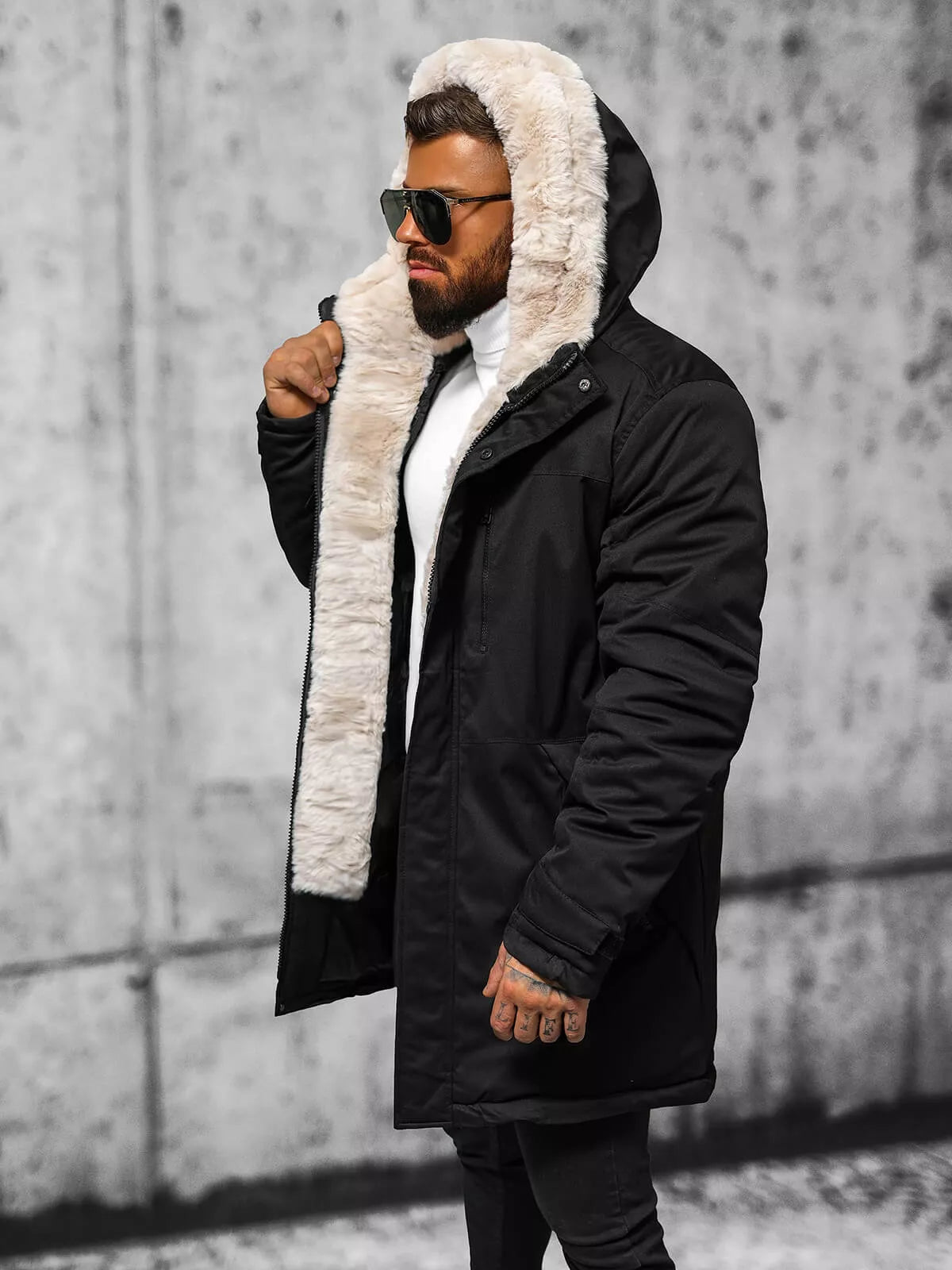 Men's black winter jacket with fur Eget
