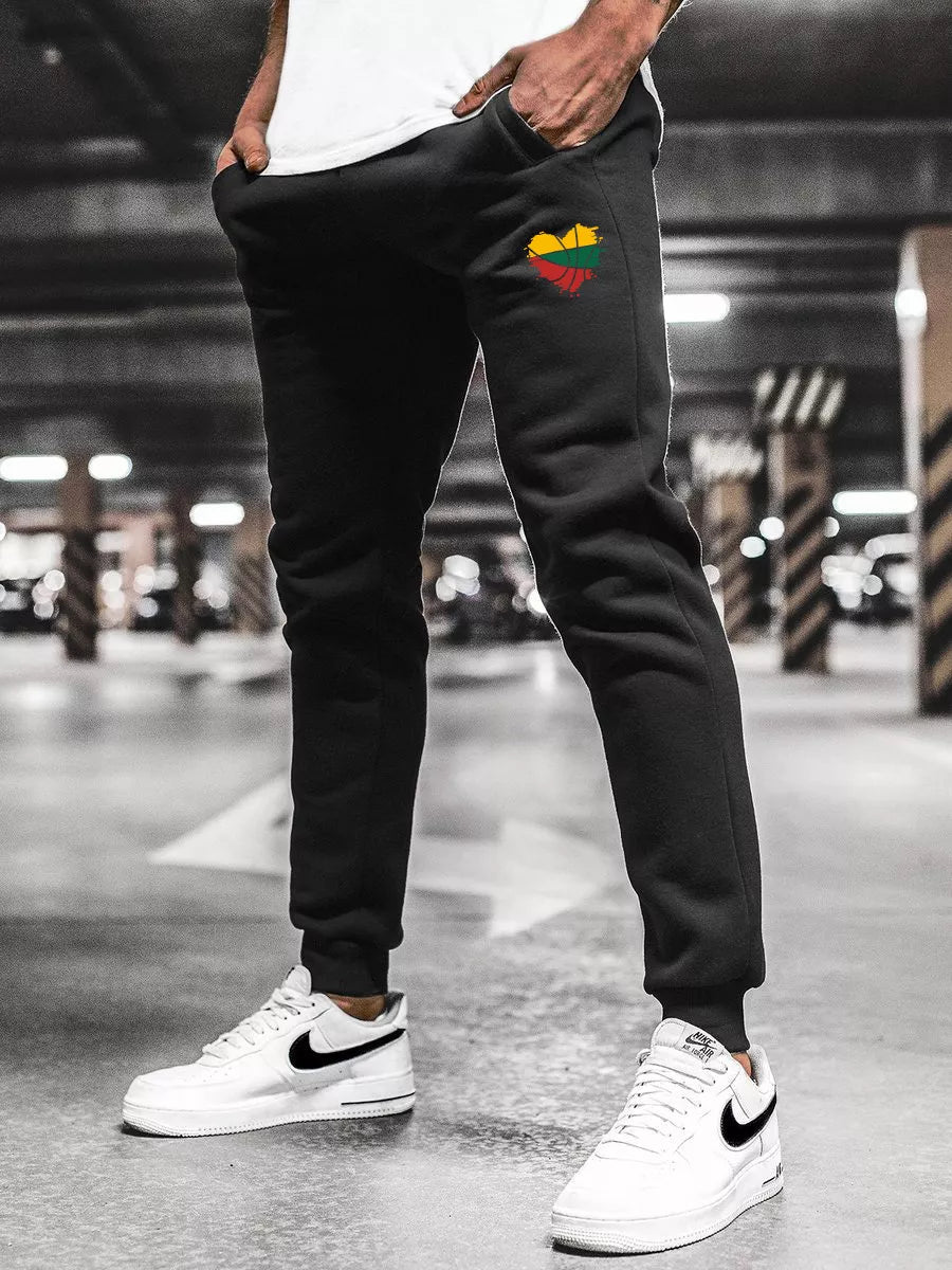 Men's black casual pants LTU heart