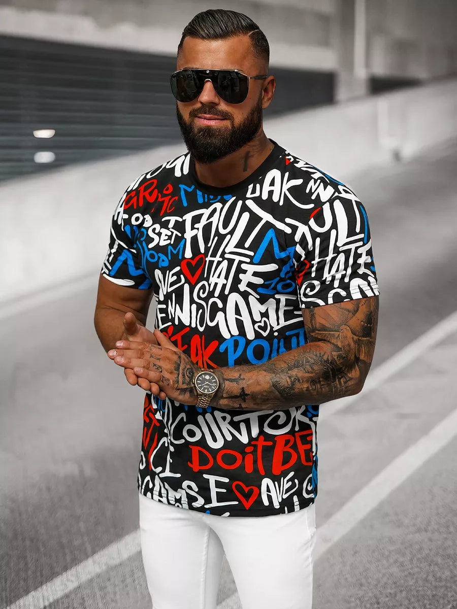 Men's black T-shirt with print Bett