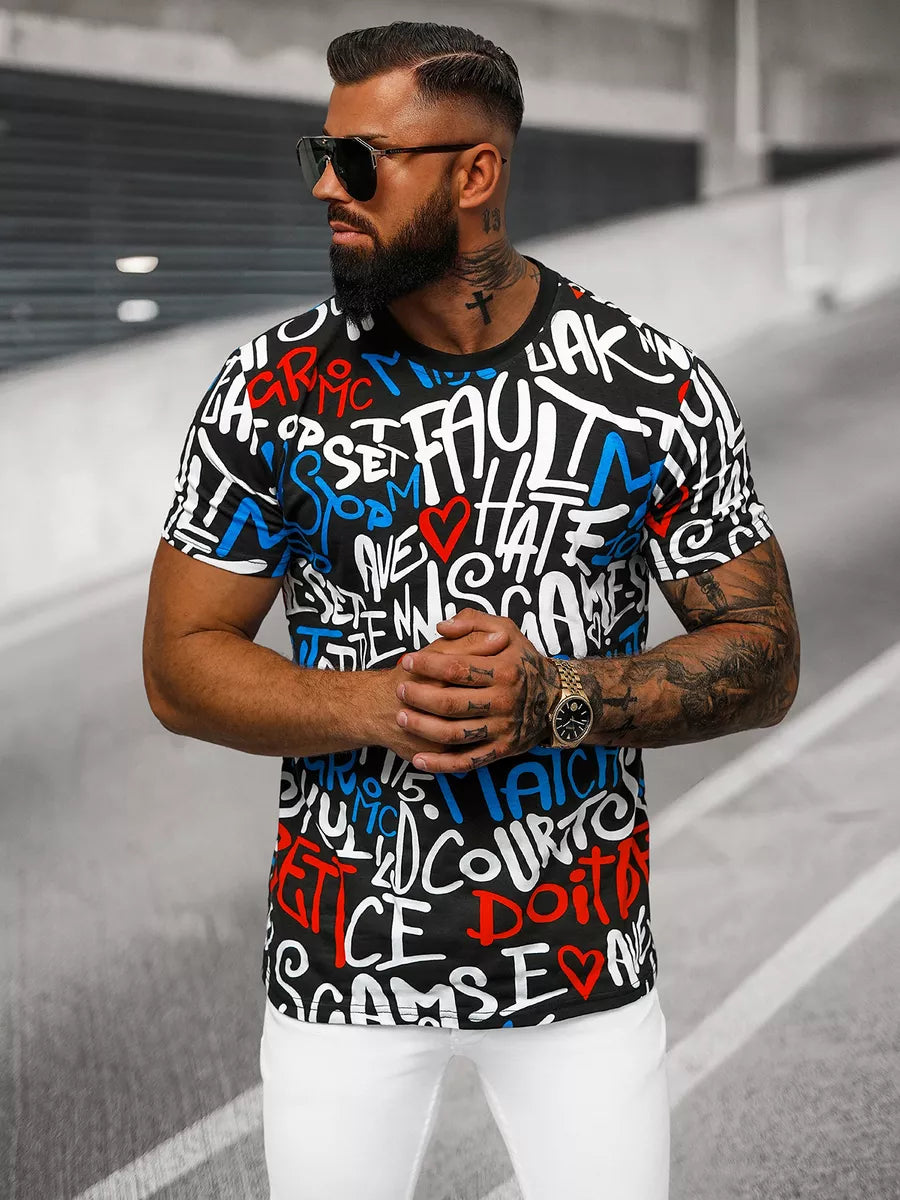 Men's black T-shirt with print Bett