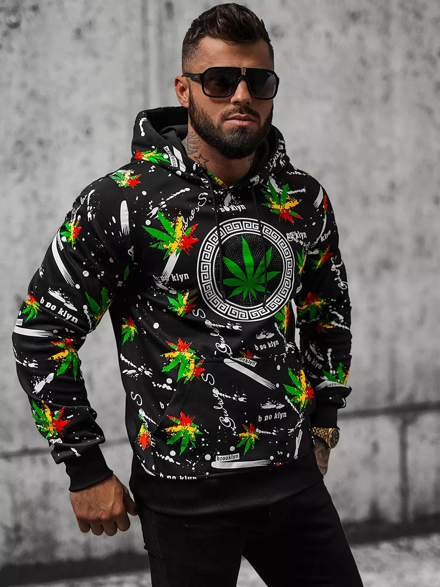 Men's black sweater with multi-colored print Kanna