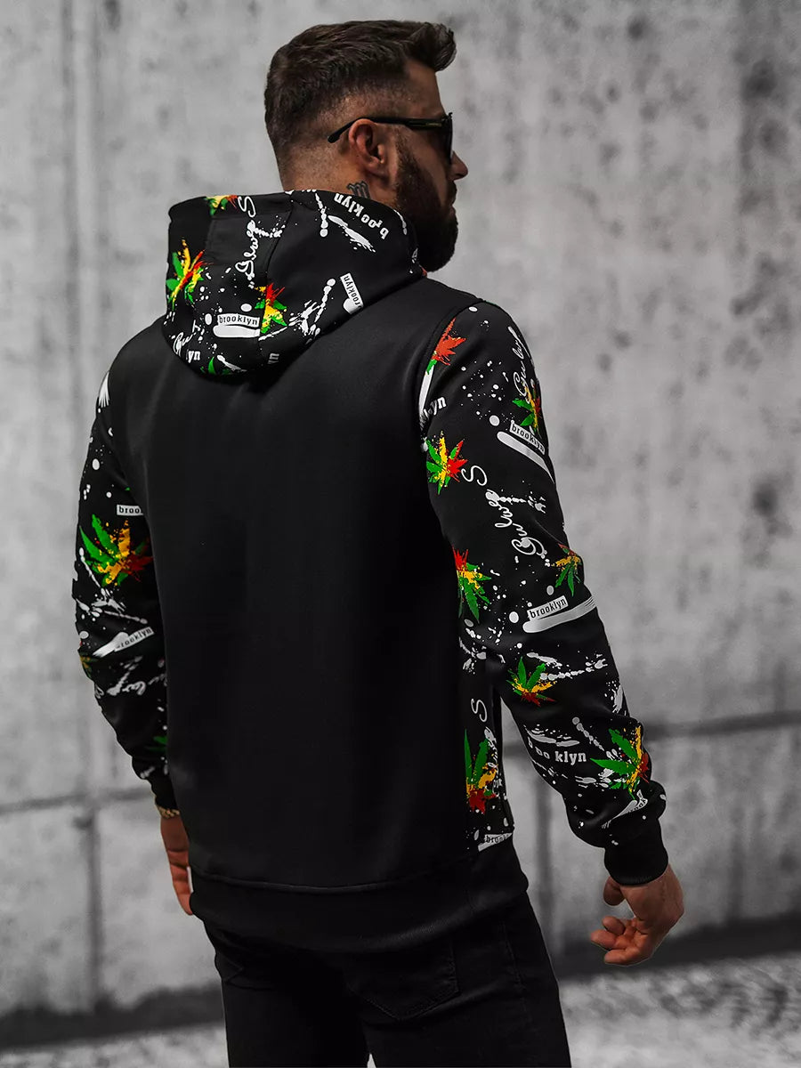 Men's black sweater with multi-colored print Kanna