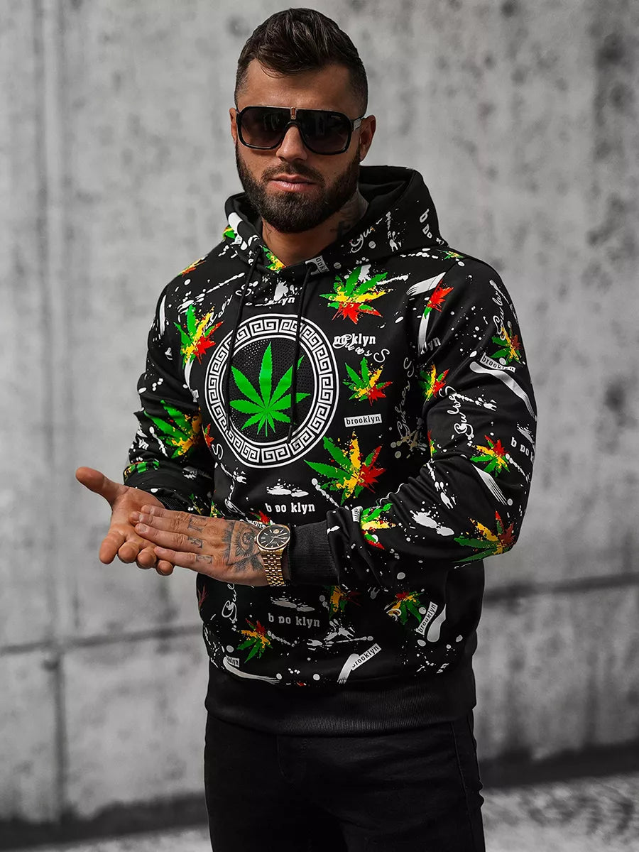 Men's black sweater with multi-colored print Kanna