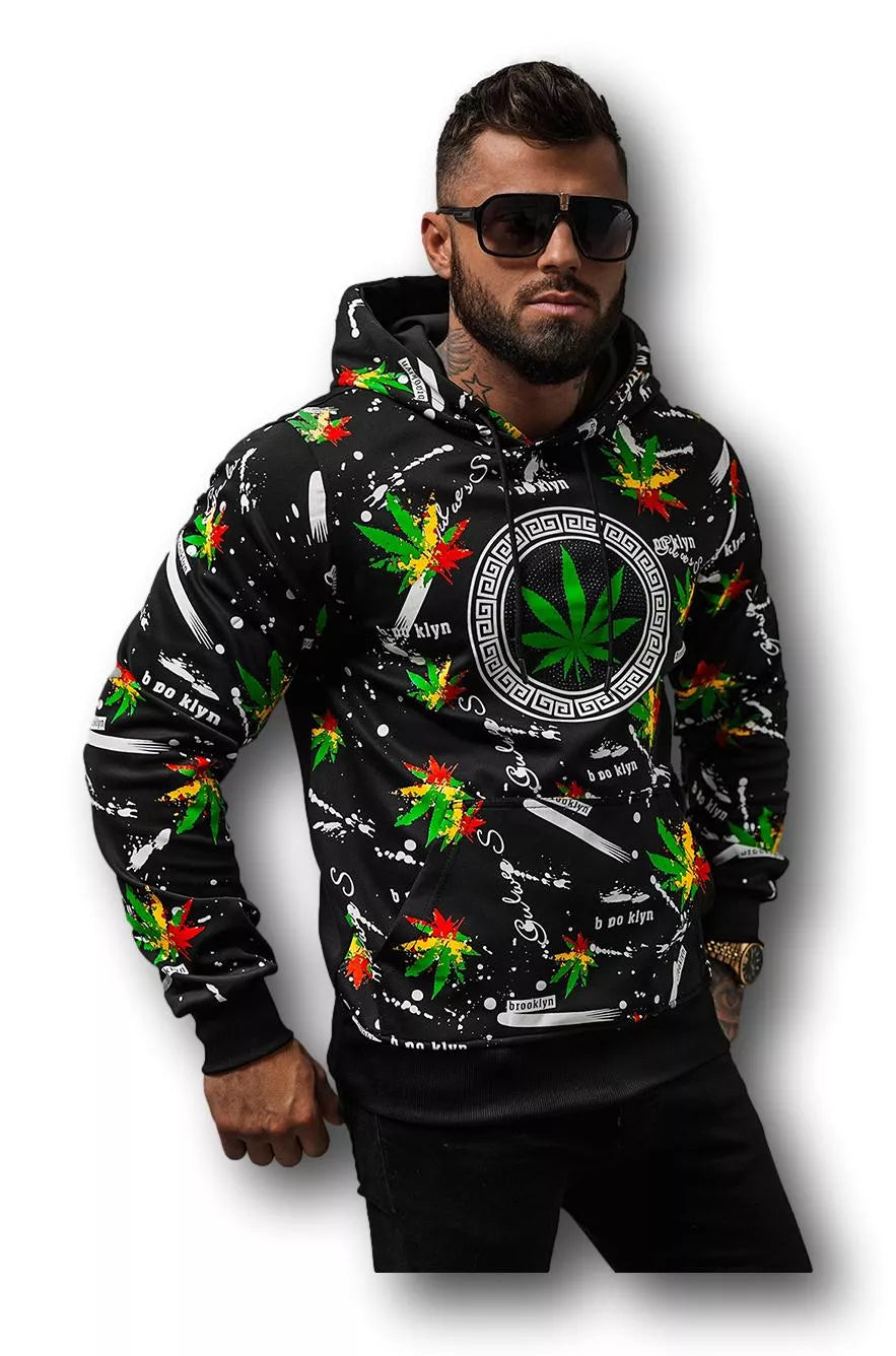 Men's black sweater with multi-colored print Kanna