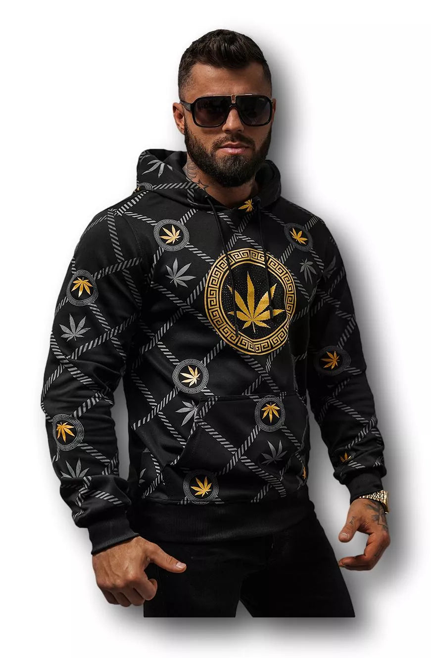 Men's black sweater with gold print Kanna