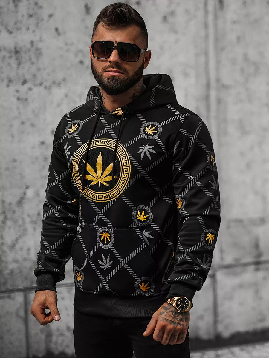 Men's black sweater with gold print Kanna