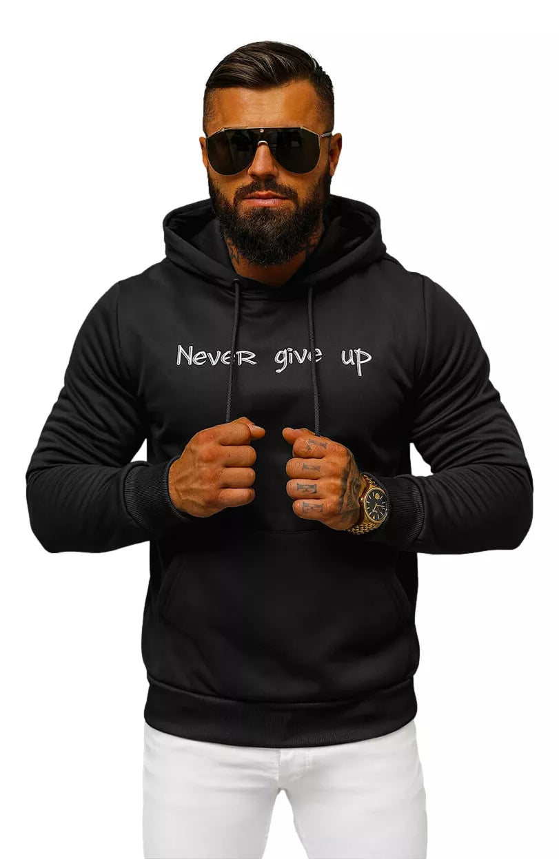 Men's black sweater Never give up