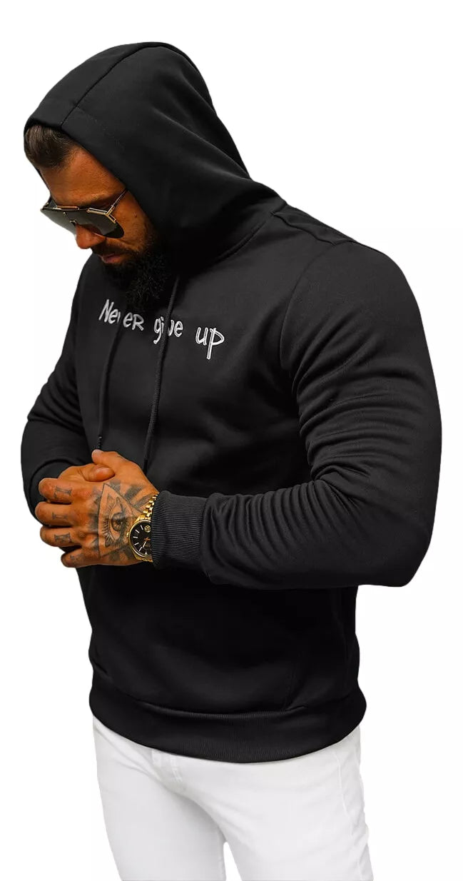 Men's black sweater Never give up