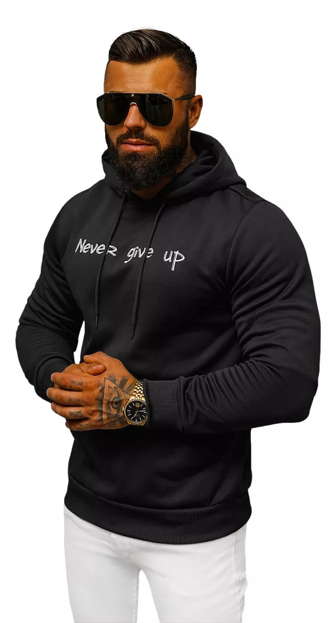 Men's black sweater Never give up