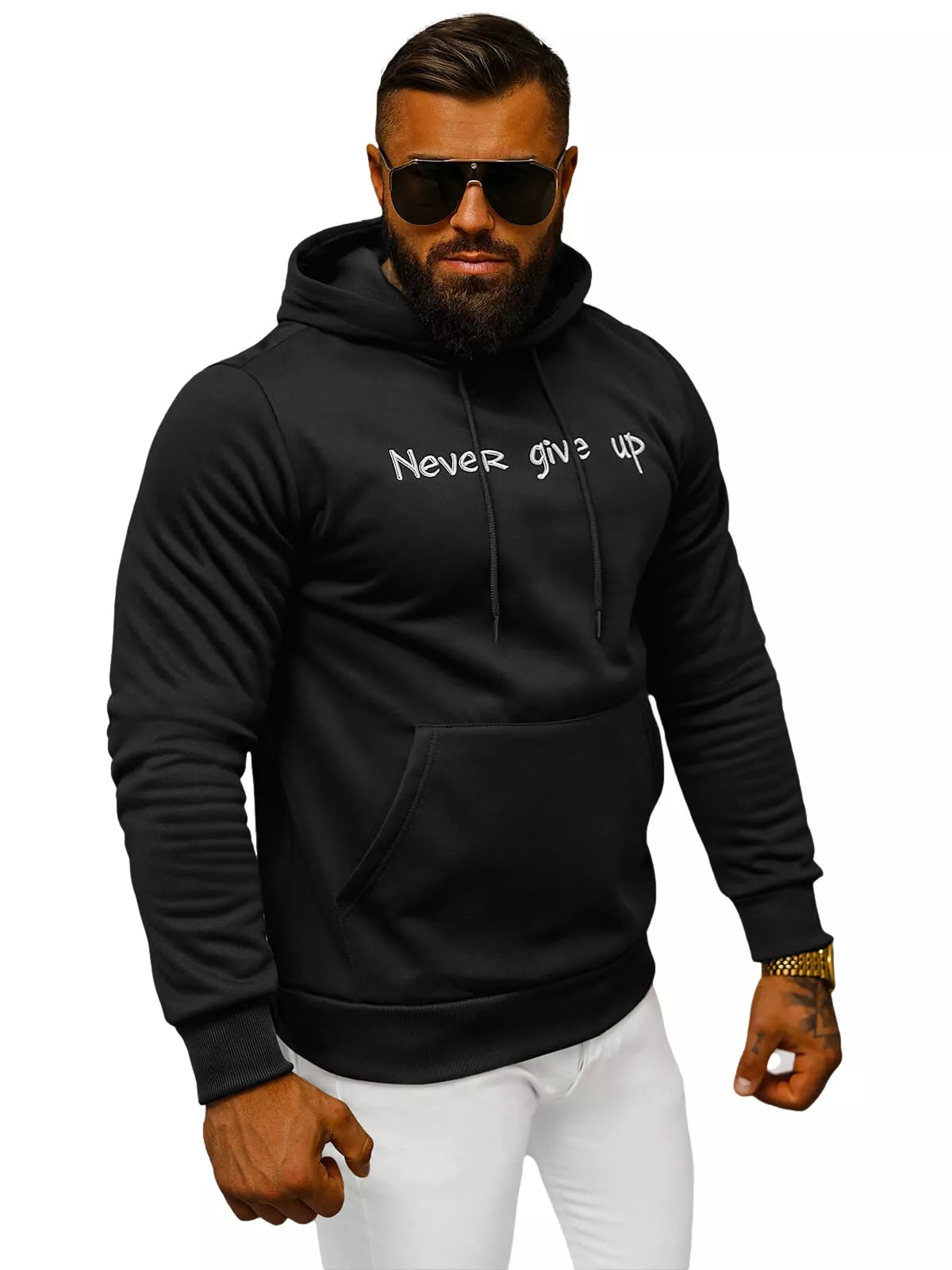 Men's black sweater Never give up
