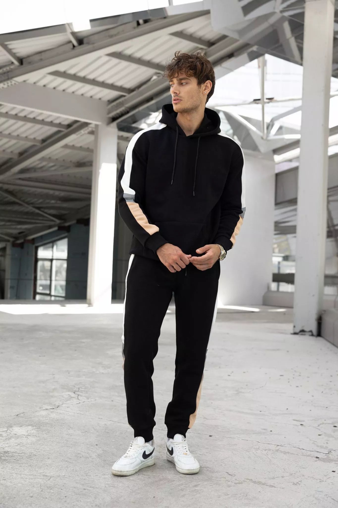 Men's black suit with white stripe Core