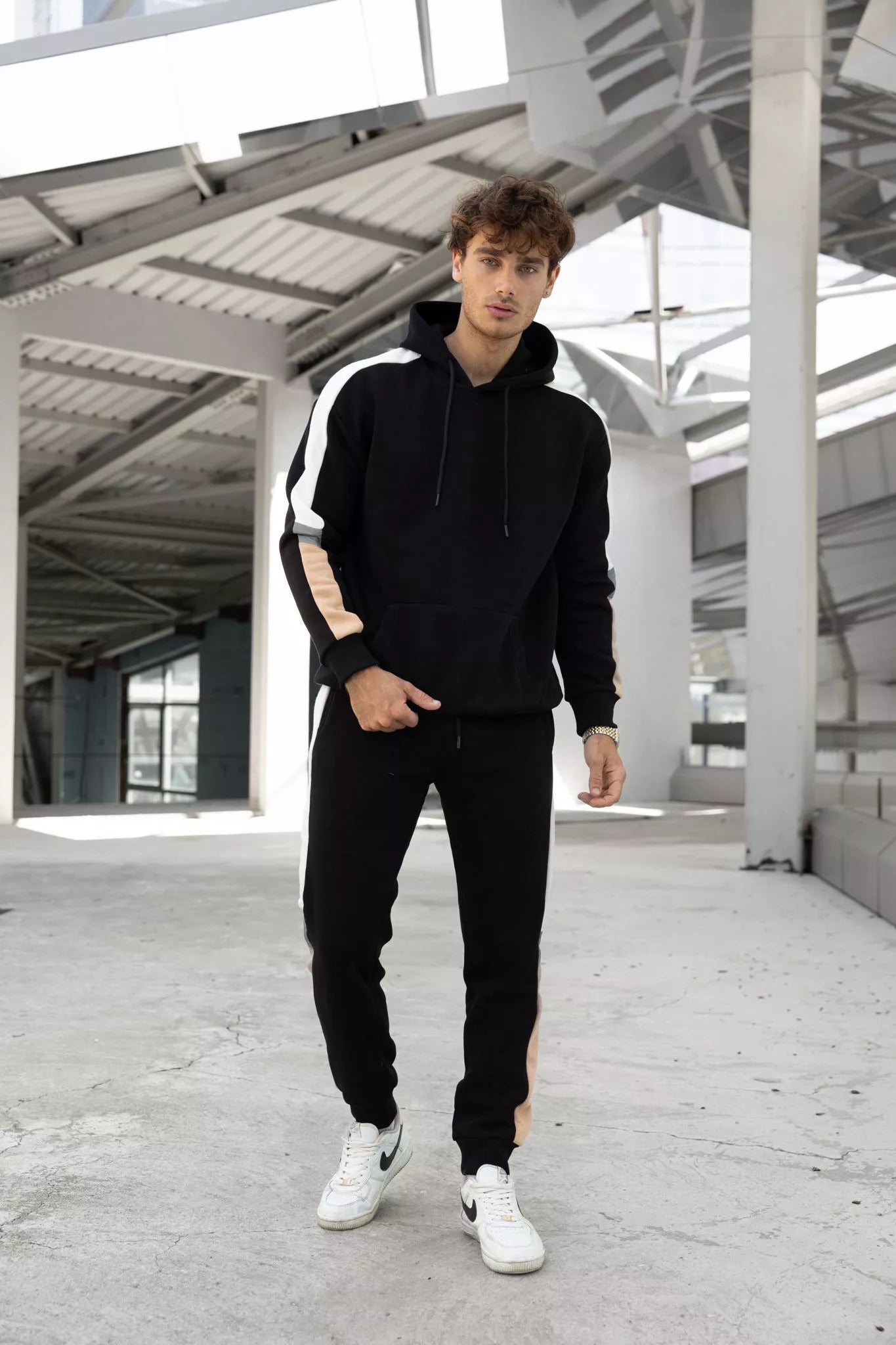 Men's black suit with white stripe Core