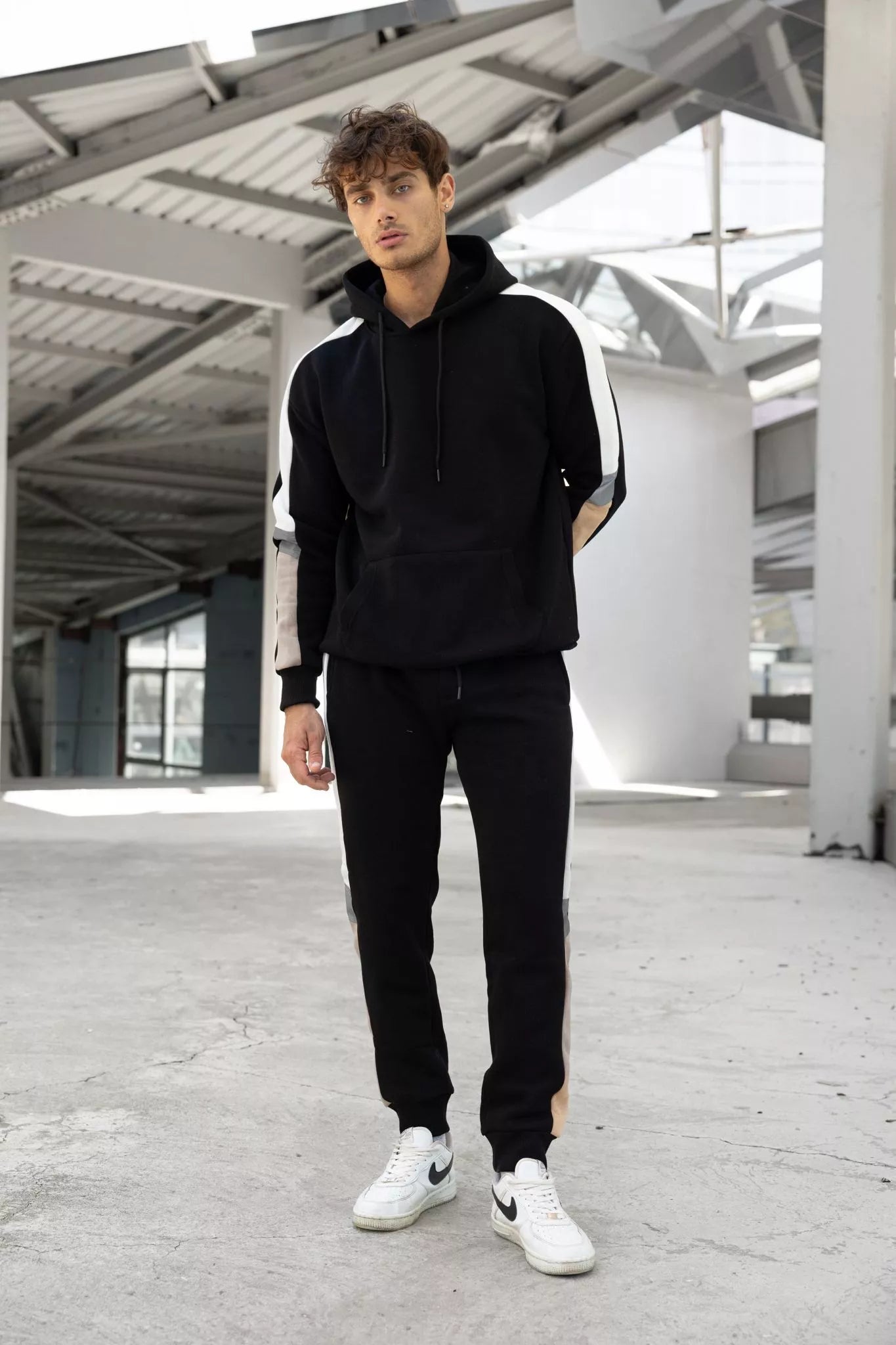 Men's black suit with white stripe Core