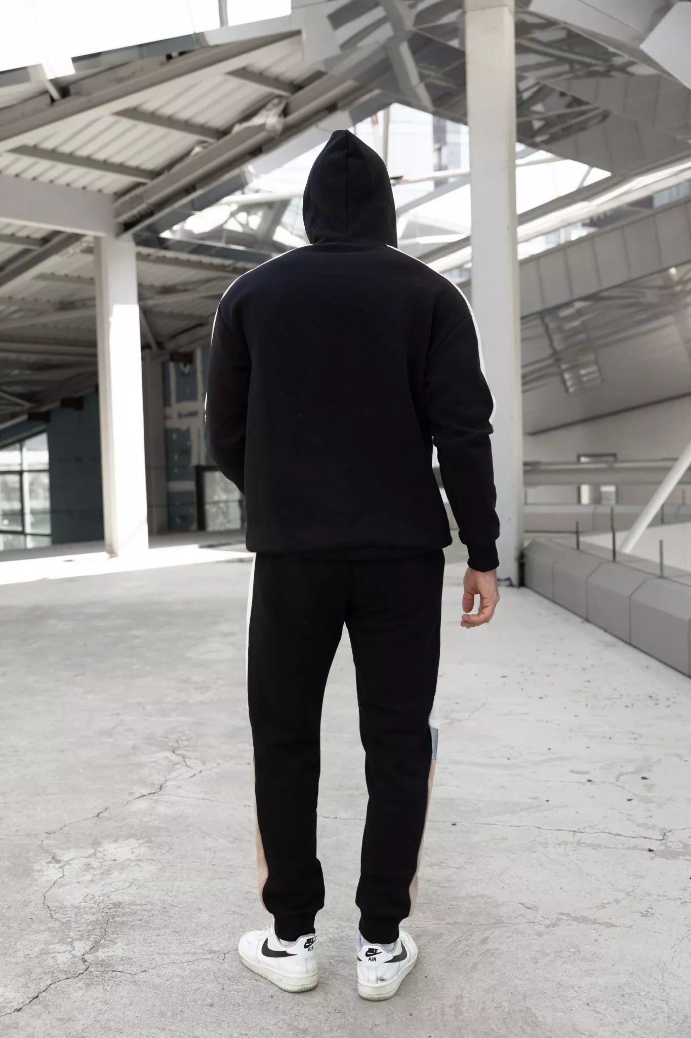 Men's black suit with white stripe Core