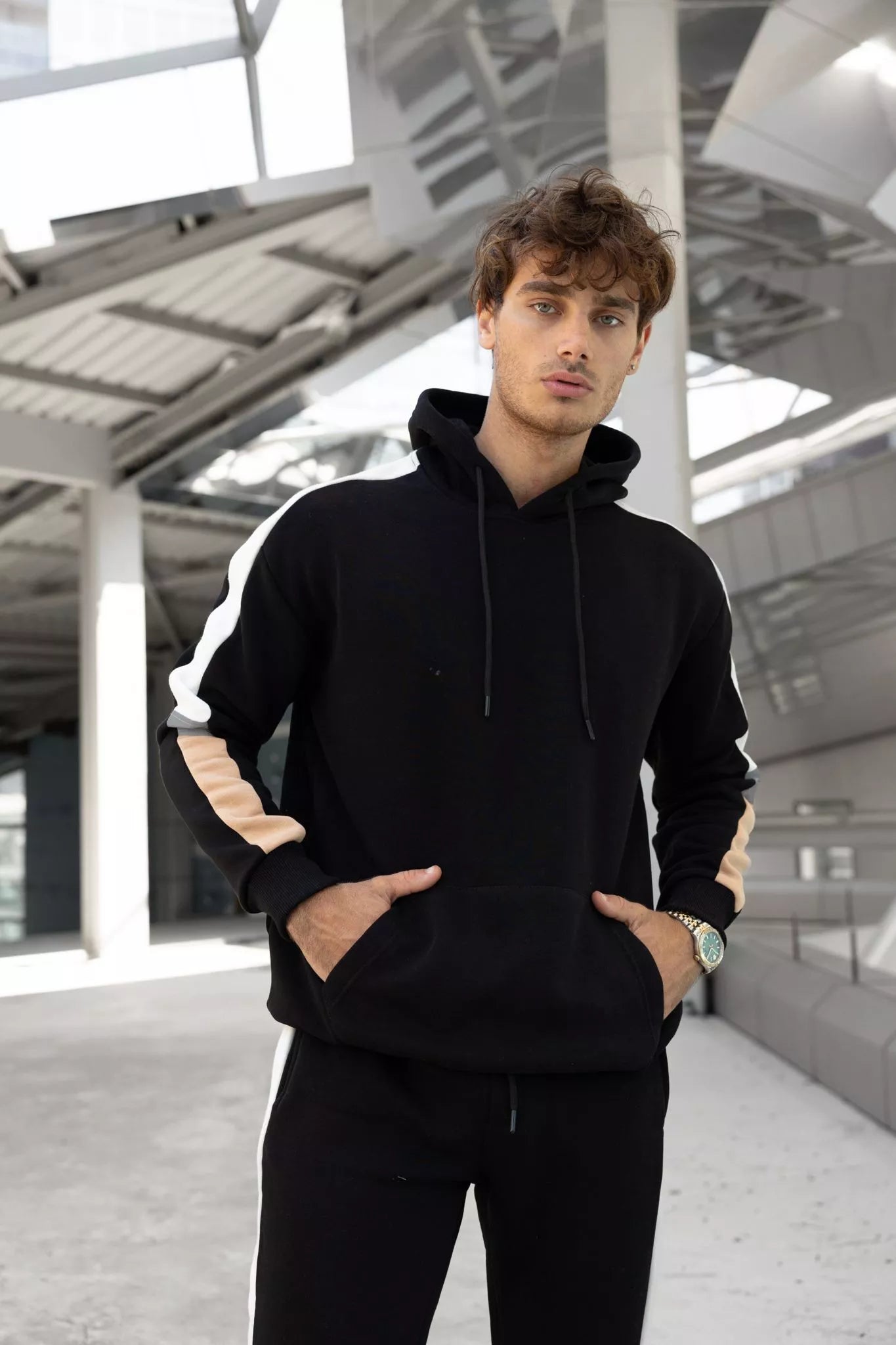 Men's black suit with white stripe Core