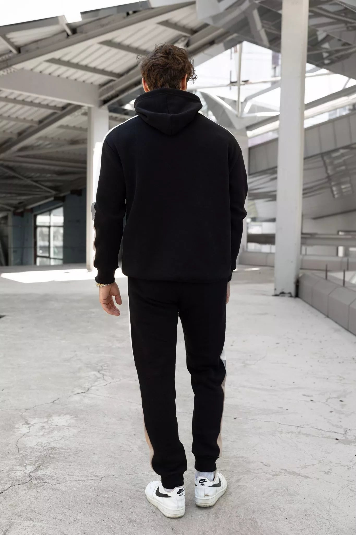 Men's black suit with white stripe Core