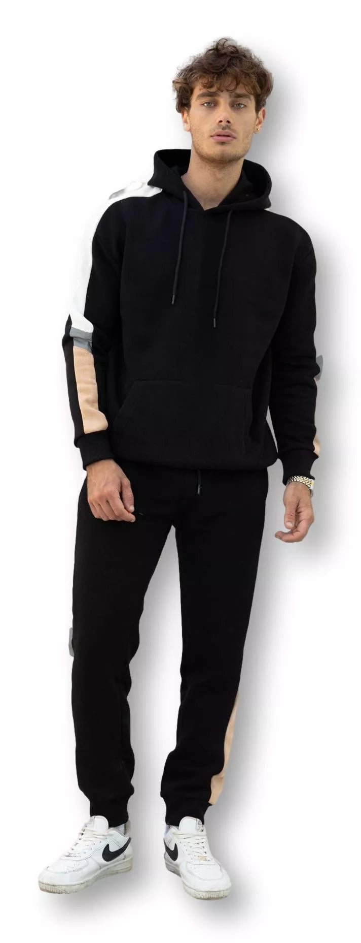 Men's black suit with white stripe Core