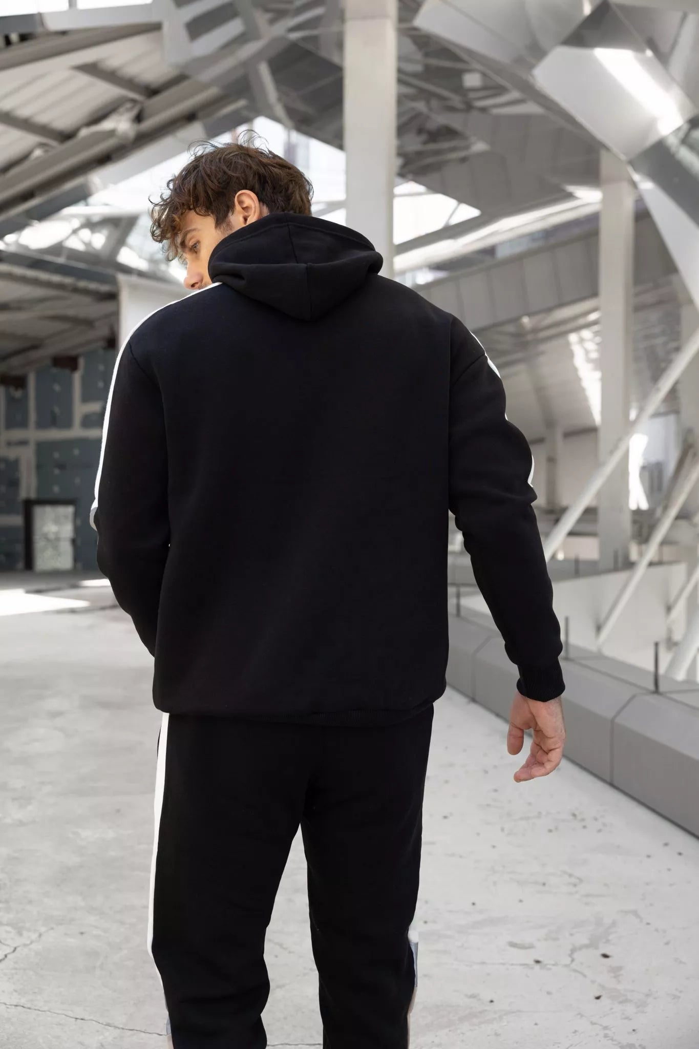 Men's black suit with white stripe Core