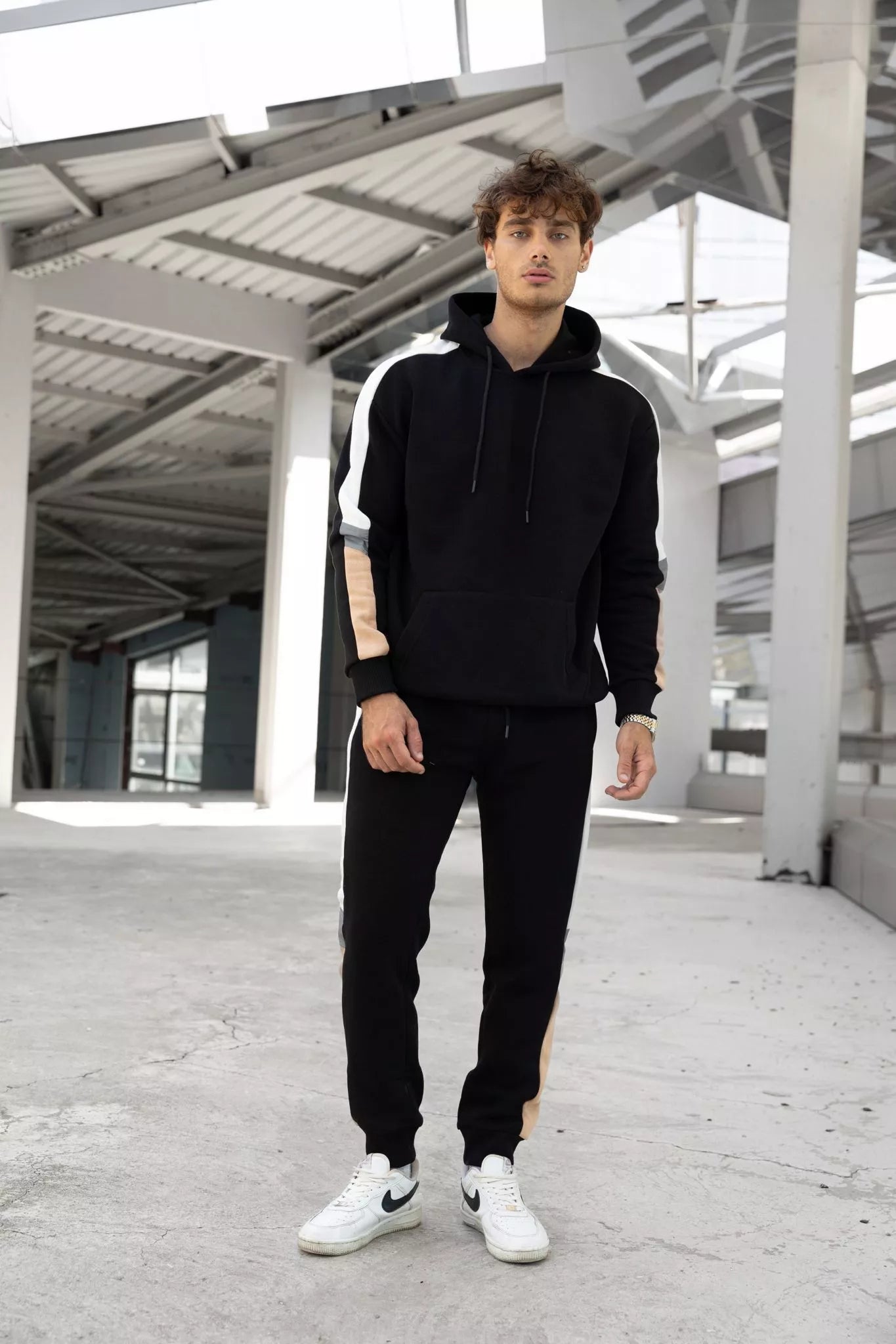 Men's black suit with white stripe Core