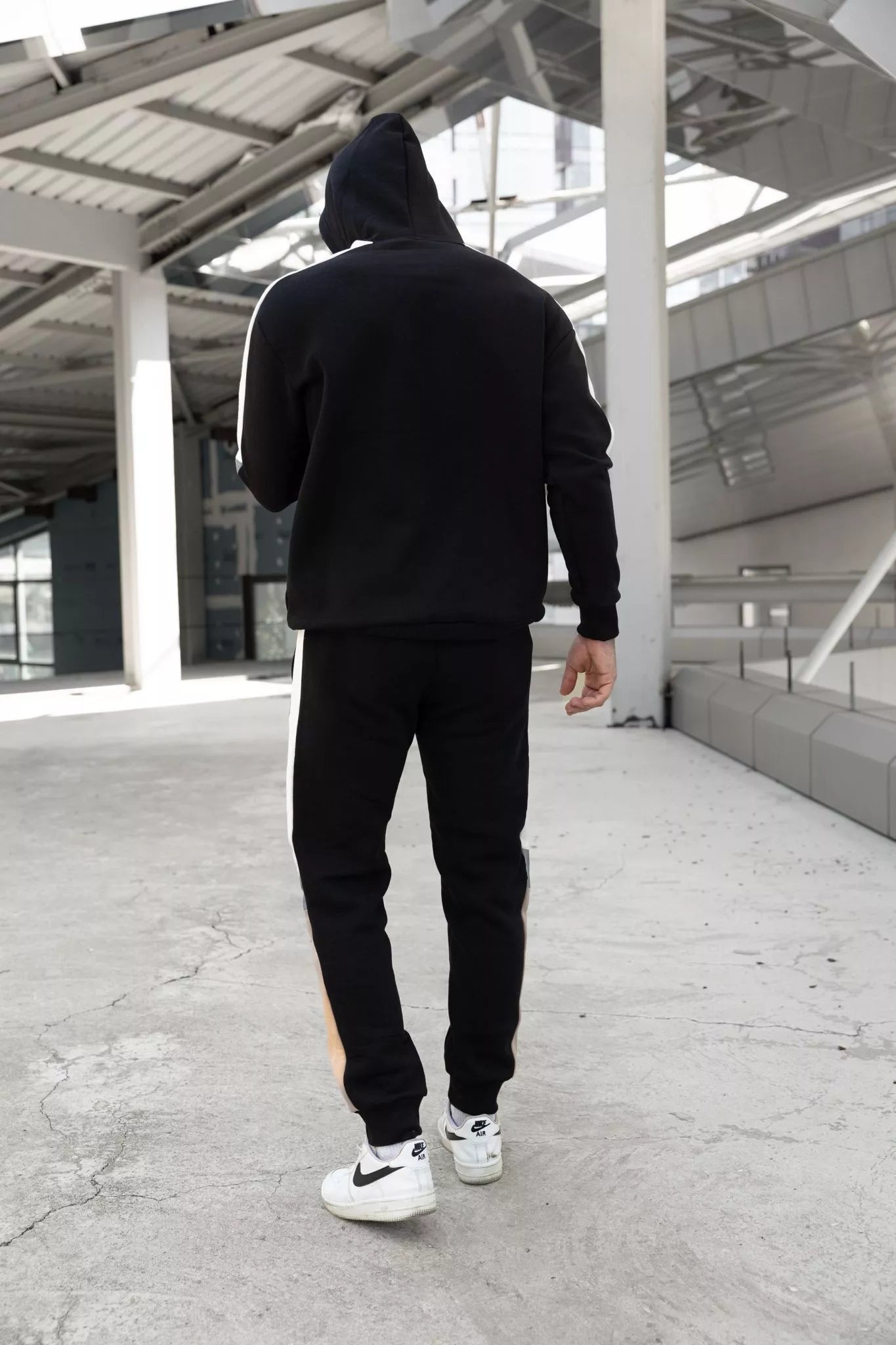 Men's black suit with white stripe Core