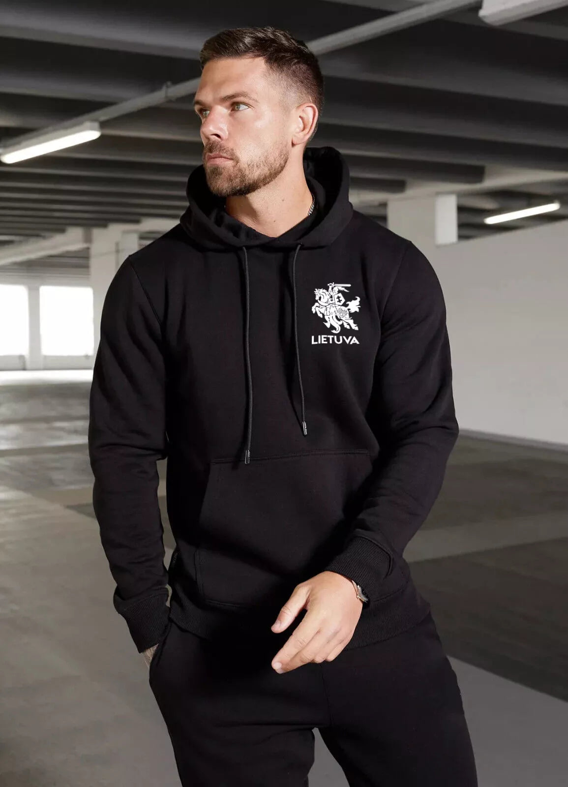 Men's black hooded tracksuit Lithuania
