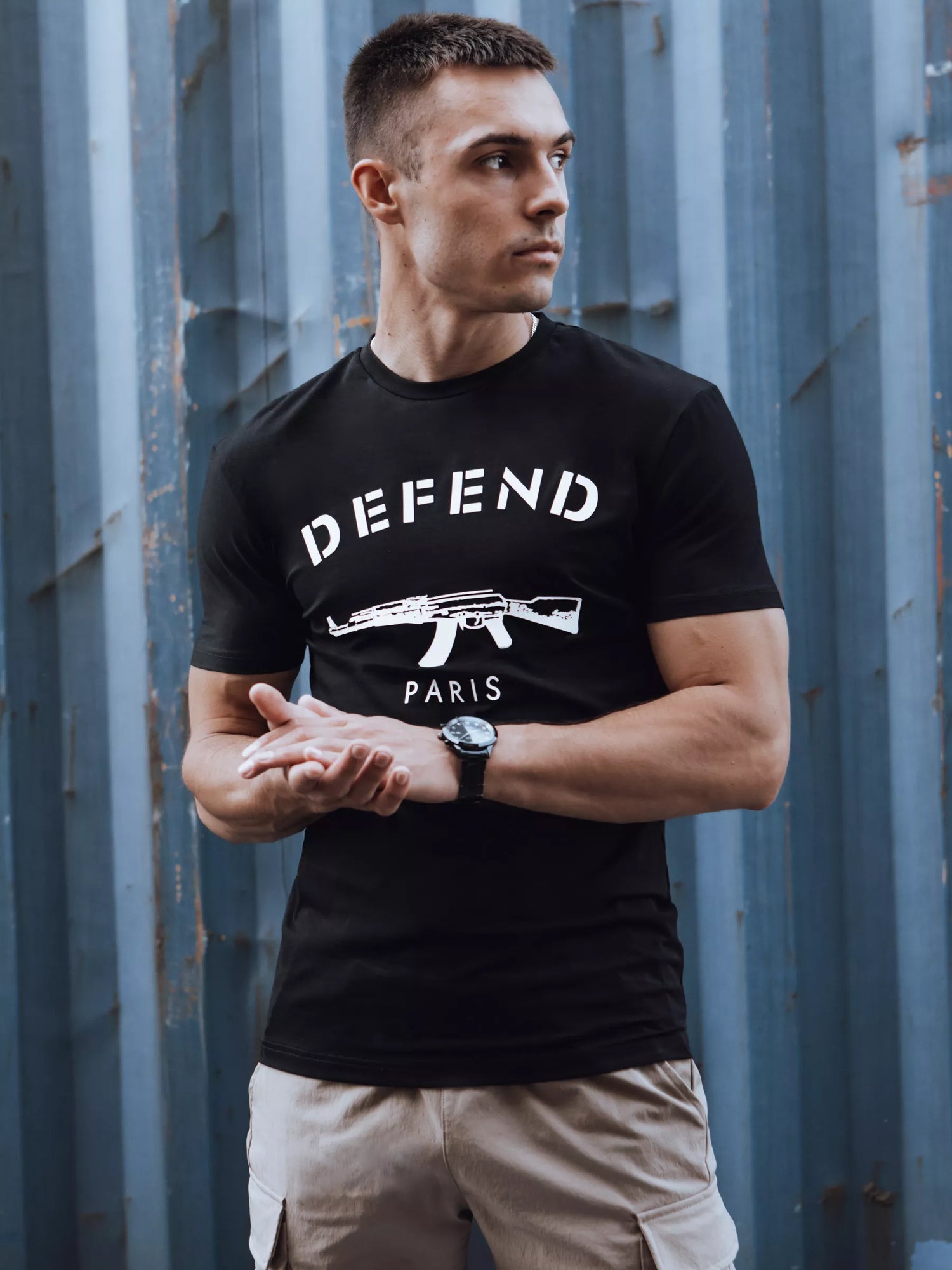 Men's black T-shirt Defend