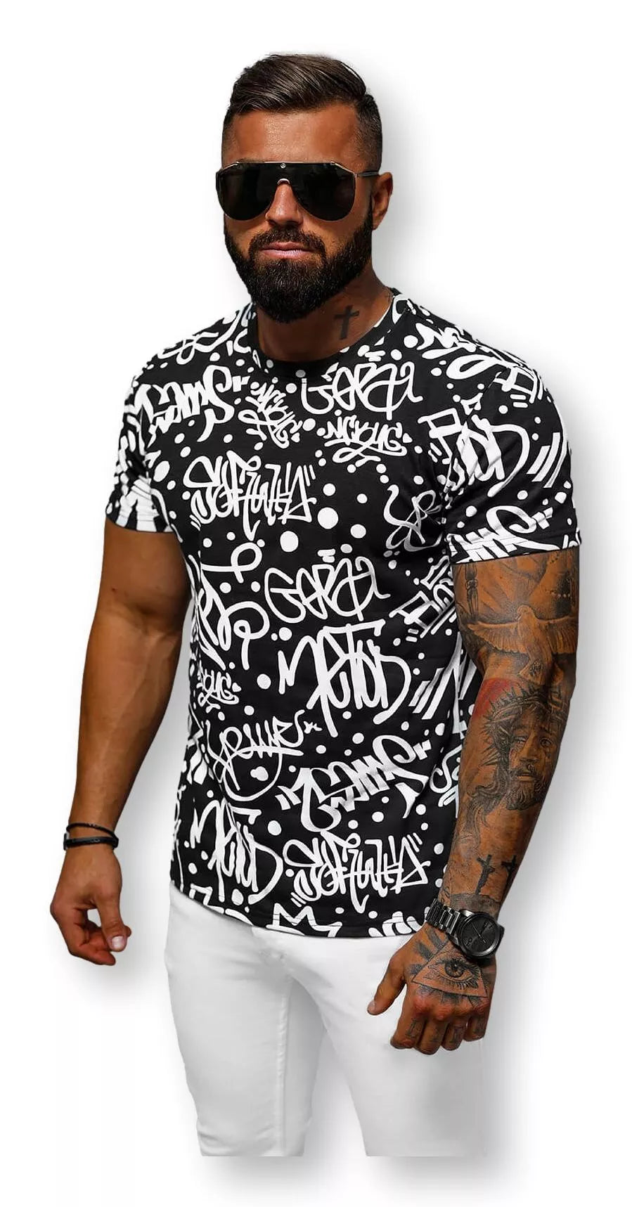 Men's black T-shirt with patterns Ginger