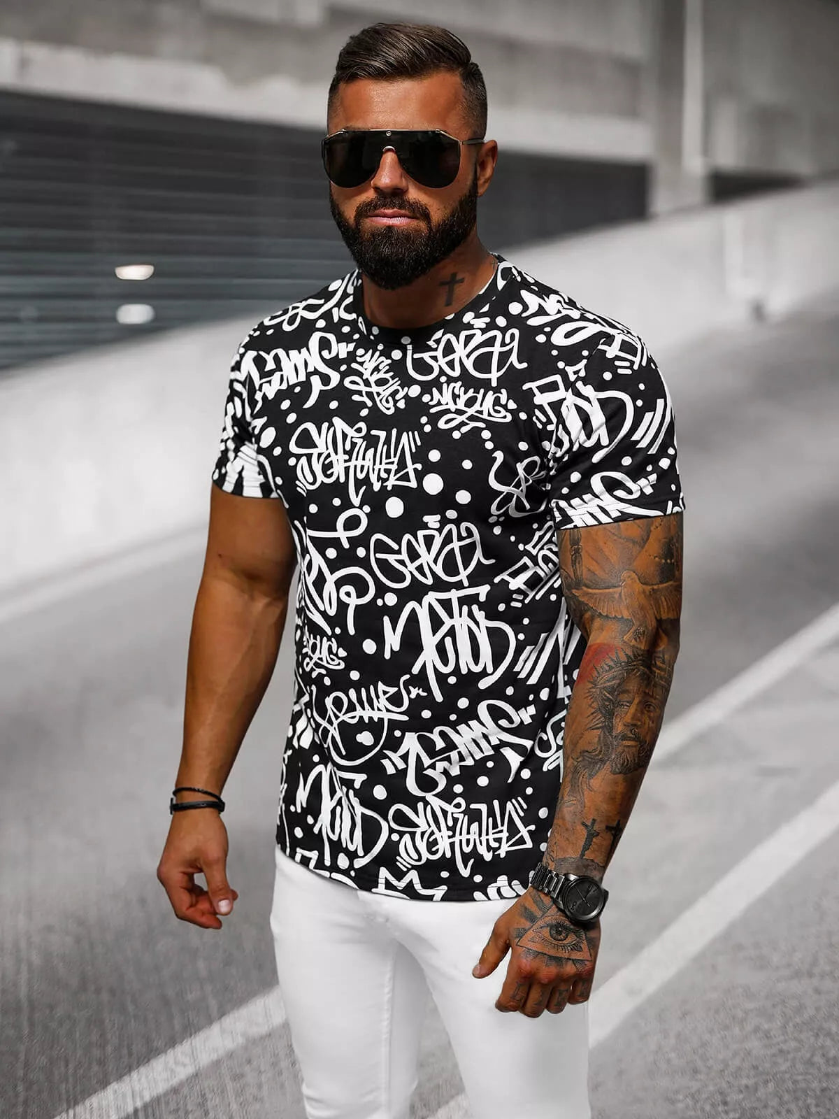 Men's black T-shirt with patterns Ginger
