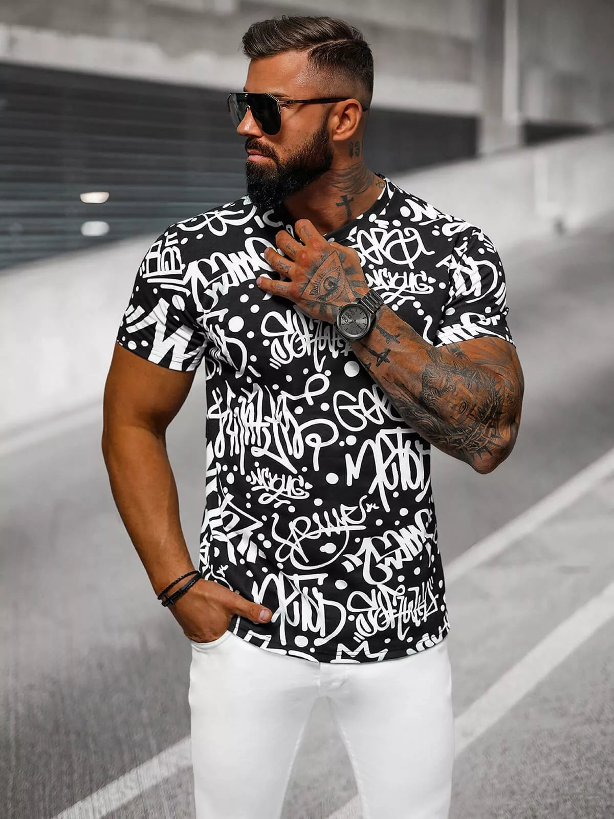 Men's black T-shirt with patterns Ginger