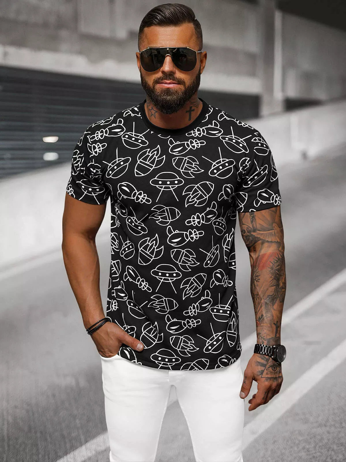 Men's black T-shirt Space