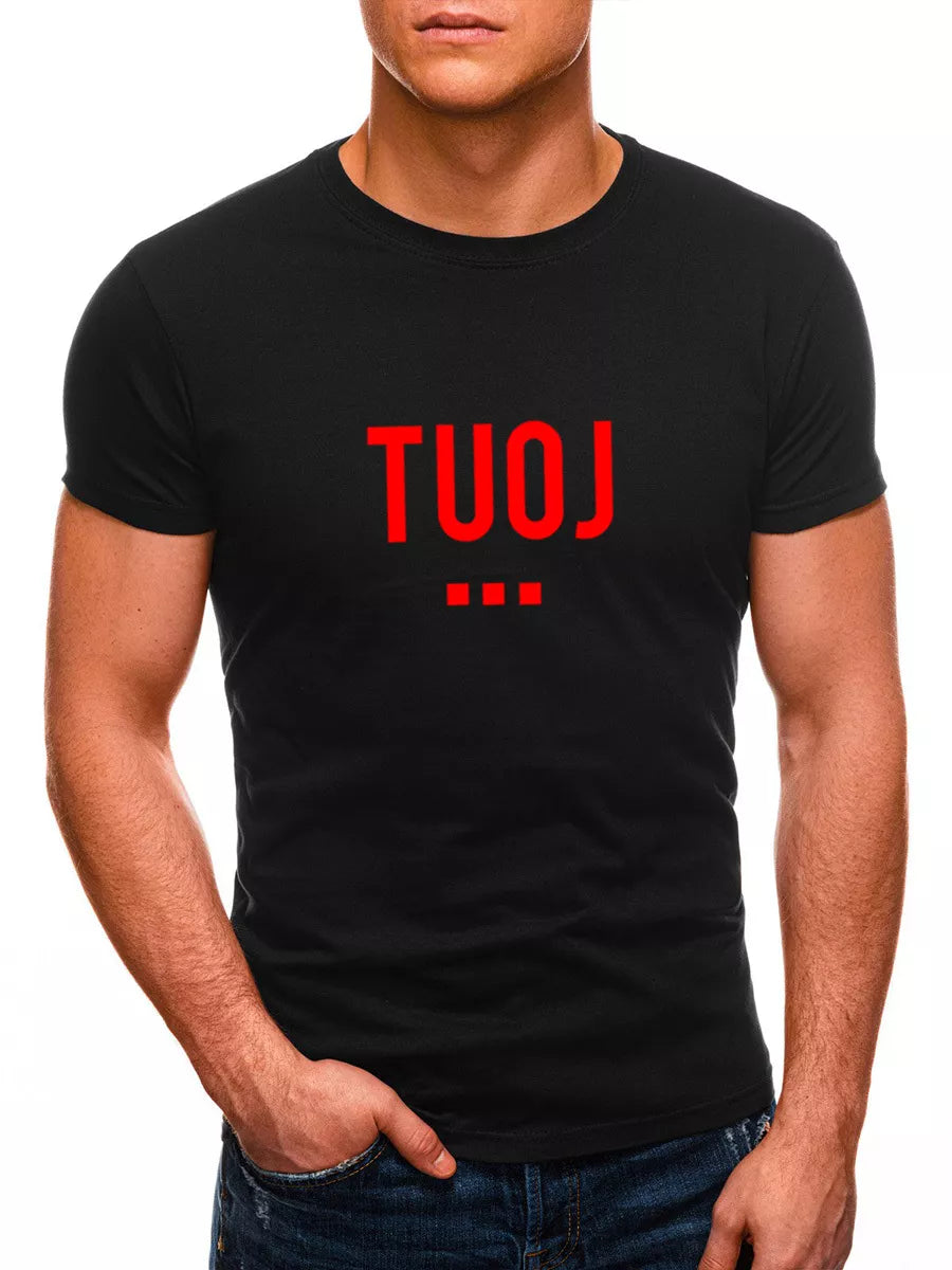 Men's black T-shirt NOW (red)