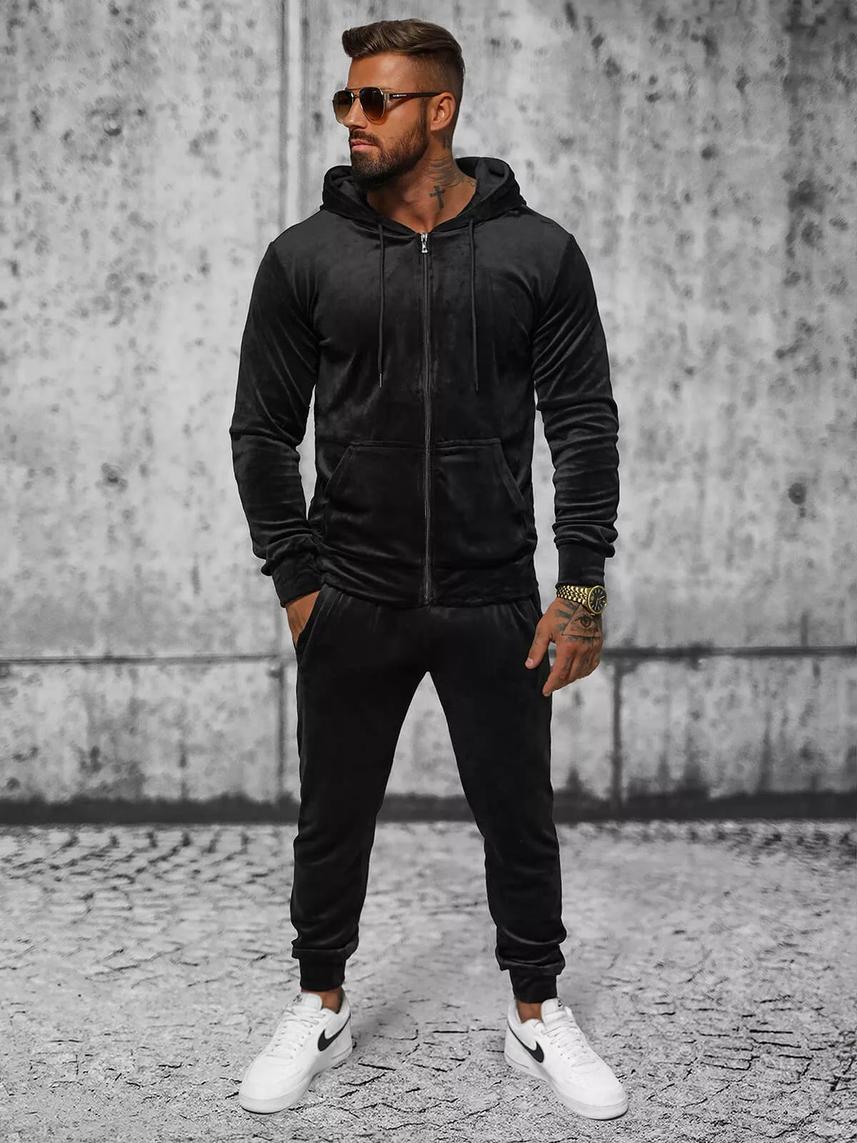 Black men's velour suit Style
