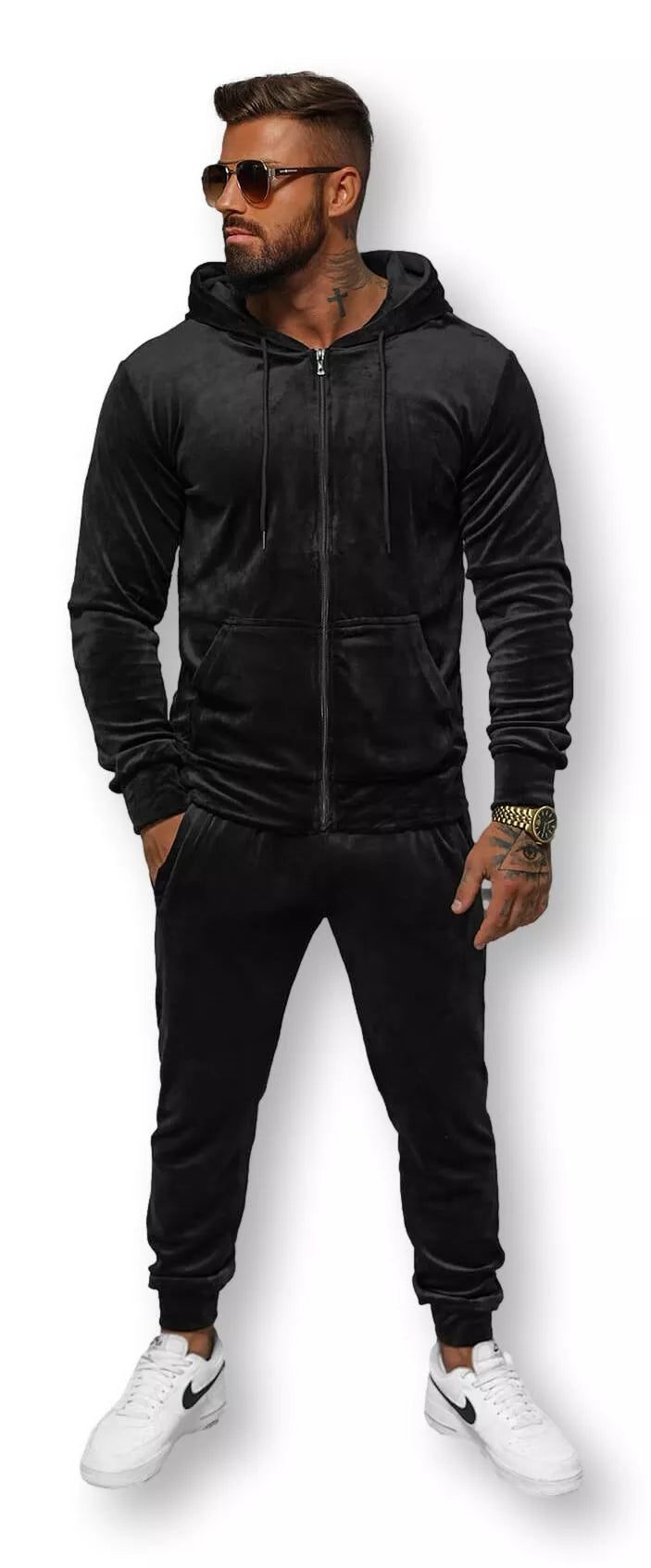 Black men's velour suit Silk