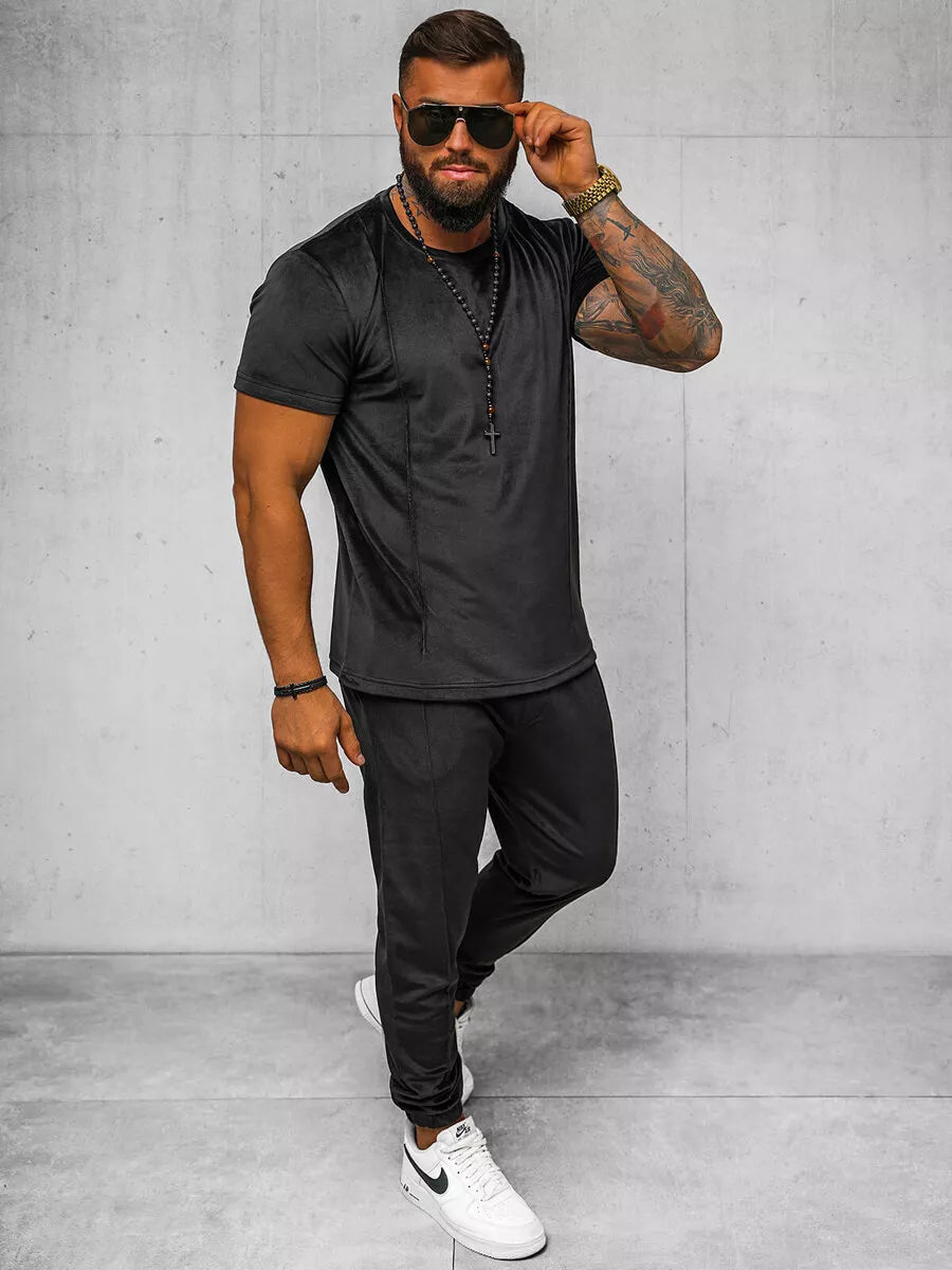 Men's black velour suit Sinor