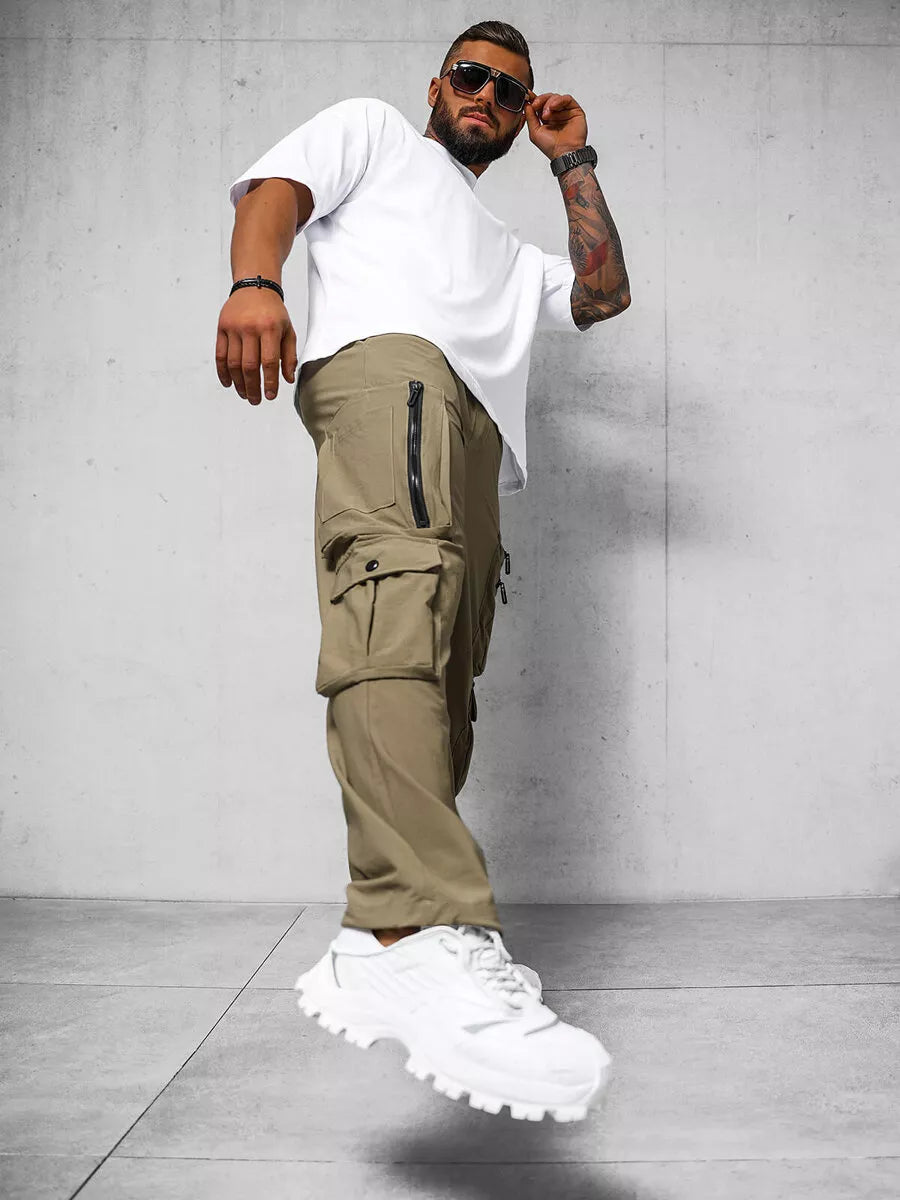 Men's wide brown trousers Olimp