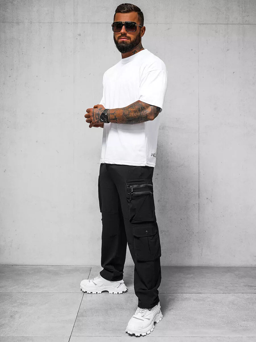 Men's wide black trousers Olimp