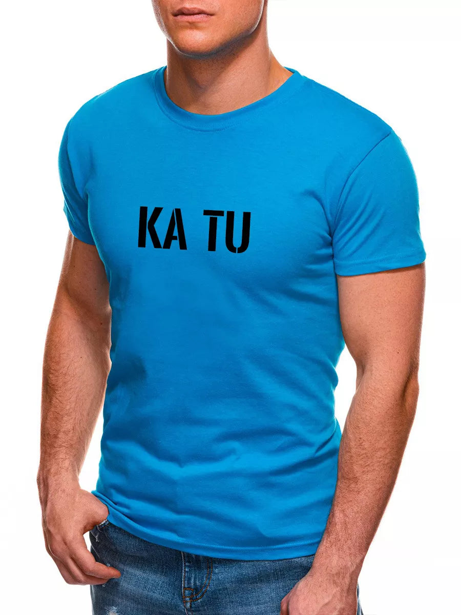 Men's bright blue T-shirt WHAT ARE YOU?